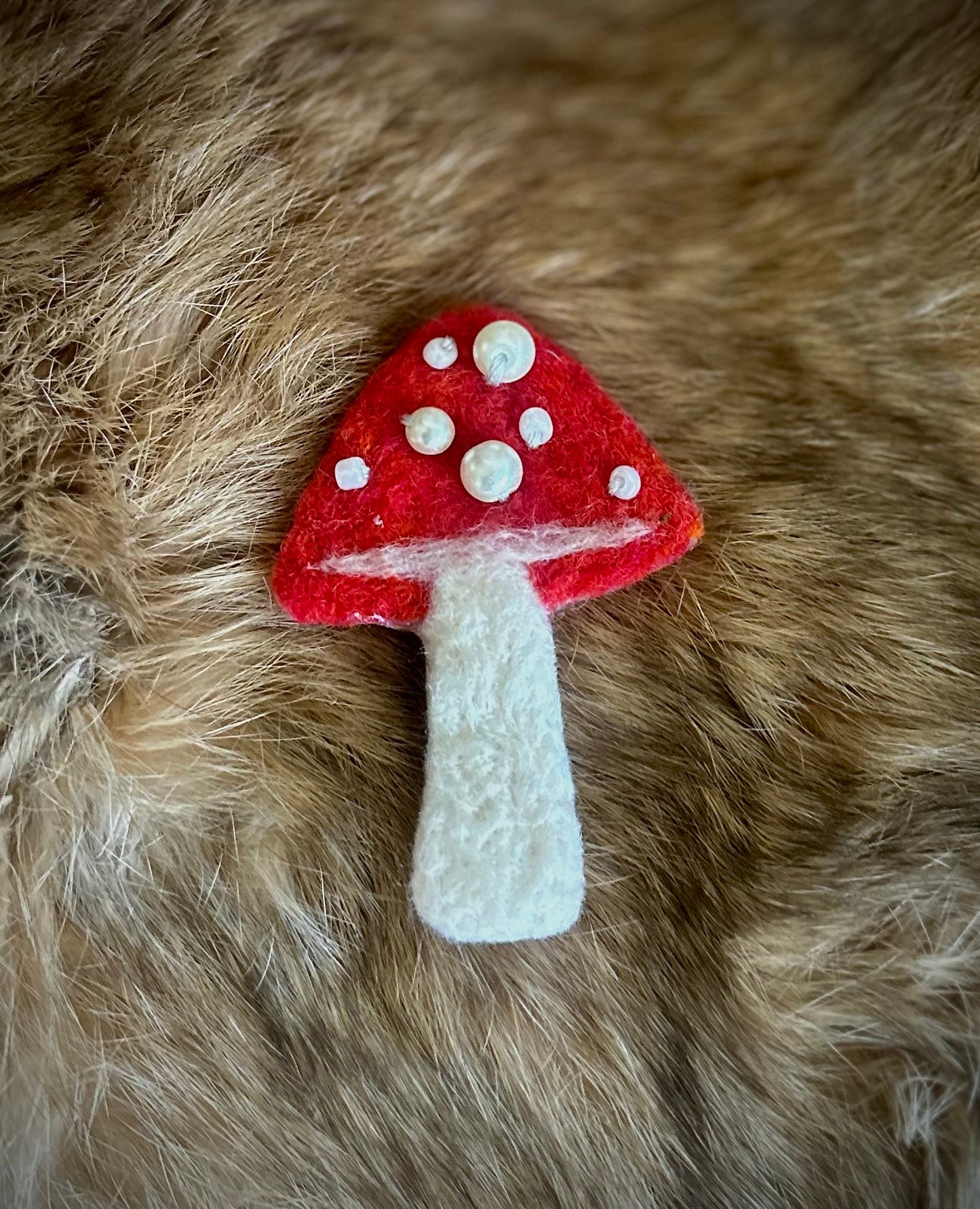 Whimsical Beaded Mushroom Brooch