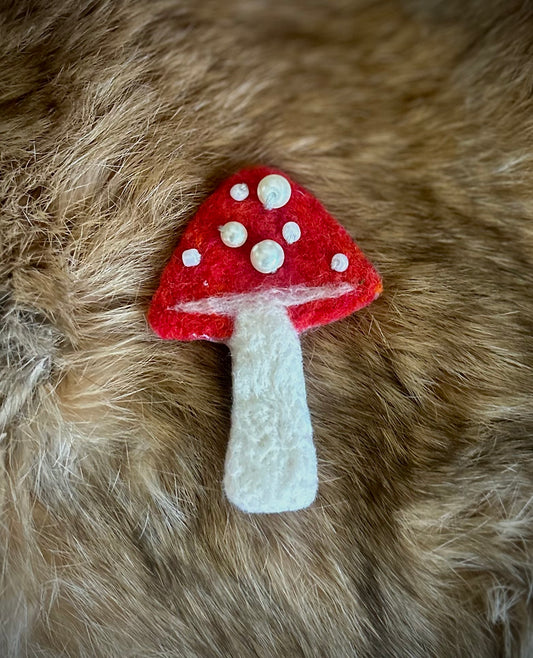 Whimsical Beaded Mushroom Brooch